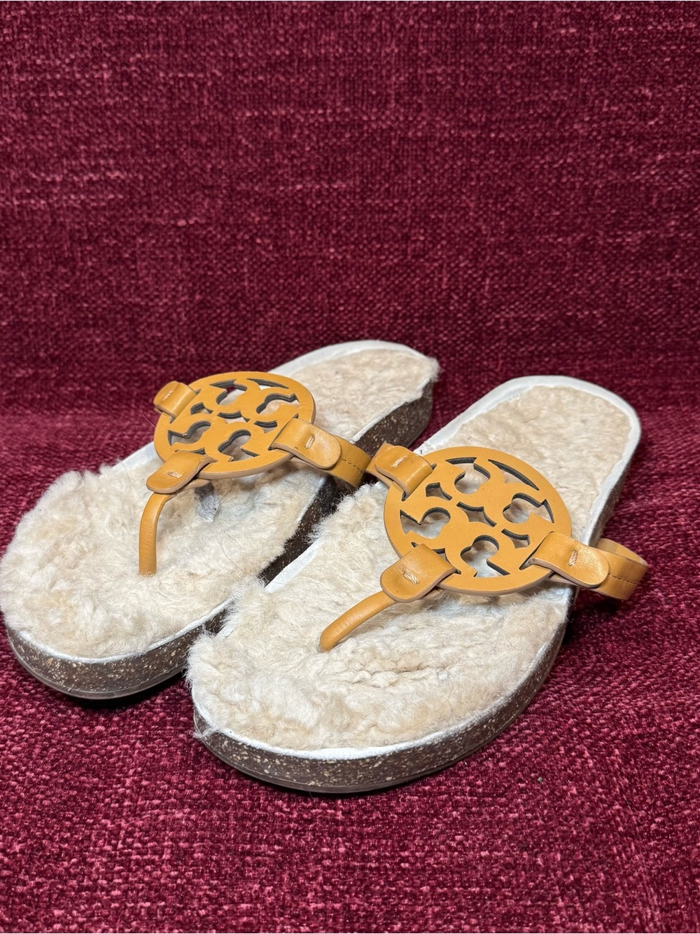 Tory Burch Cloud Shearling Sandals in Caramel